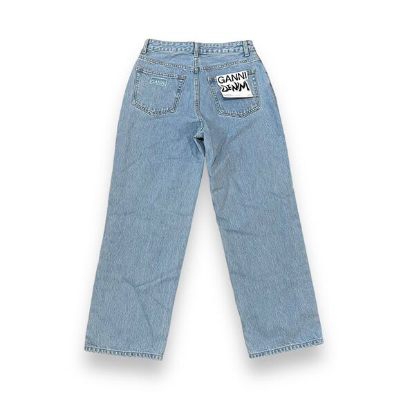 NWT GANNI Misy Cropped Relaxed Straight High Rise Jeans Size 28 Light Blue Stone - Picture 10 of 13